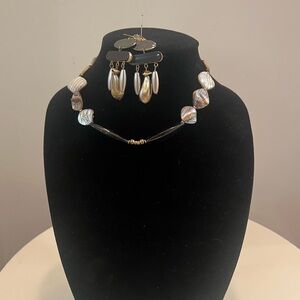Boho choker necklace dangle pierced earrings set shell beads no labels